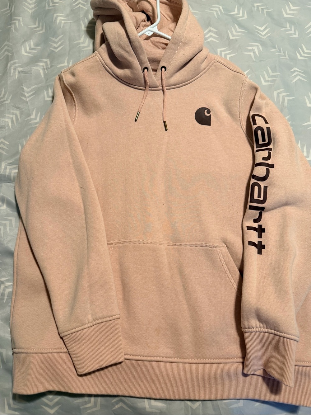 Carhartt Men’s Peach Crewneck Hoodie with Script Sleeve Logo